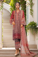 Bin Saeed Stitched 3 Piece Exc Chikankari Lawn Suit-SM-2142-Rust