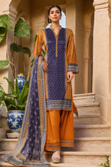 Bin Saeed Stitched 3 Piece Exc Printed Lawn With Farshi Shalwar Vol-01 Suit-NSM-2205-Navy Blue