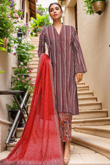 Bin Saeed Stitched 3 Piece Exclusive Printed Lawn Vol-06 Suit-SM-1981-Brown