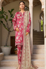 Bin Saeed Stitched 3 Piece Exclusive Printed Lawn Vol-07 Suit-NSM-2210-Dark Pink