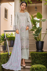 Bin Saeed Stitched 3 Piece Luxe Self & Self Suit-NSM-2220-Grey