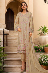 Bin Saeed Stitched 3 Piece Luxury Emb Chiffon Suit-RTSC-2147-Fawn