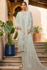 Bin Saeed Stitched 3 Piece Luxury Emb Chiffon Suit-ZEFC-2152-Sky