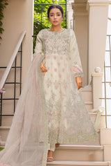 Bin Saeed Stitched 3 Piece Luxury Emb Organza Frock Suit-OWS-1830-White