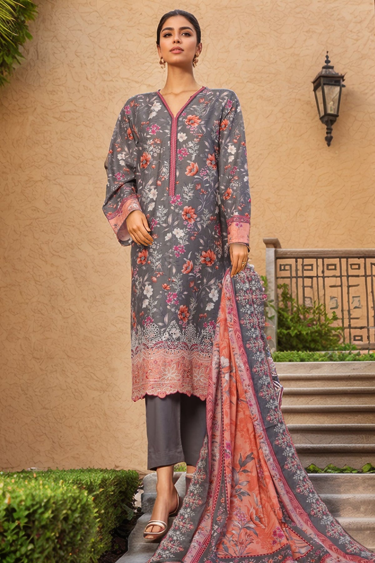 Bin Saeed Stitched 3 Piece Luxury Emb with Emb Dupatta Collection'2025-SM-2013-Grey