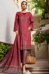 Bin Saeed Stitched 3 Piece Luxury Front Open Cutwork Vol-03 Suit-SM-2162-Maroon