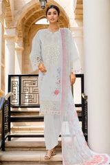 Bin Saeed Stitched 3 Piece Luxury Plain Cotton Vol-02 Collection-LF-1607-Sky