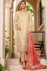 Bin Saeed Stitched 3 Piece Luxury Plain Cotton With Printed Back Collection'2025-NSM-2177-Off White