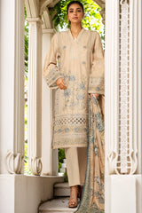 Bin Saeed Stitched 3 Piece Luxury Plain Cotton With Printed Back Suit-NSM-2180-Skin
