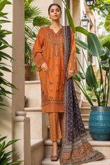 Bin Saeed Stitched 3 Piece Luxury Plain Cotton With Printed Back Suit-NSM-2182-Mustard
