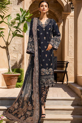 Bin Saeed Stitched 3 Piece Luxury Plain Cotton With Printed Back Vol-02 Suit-NSM-2230-Navy-Blue