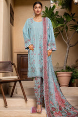 Bin Saeed Stitched 3 Piece Luxury Plain Cotton With Printed Back Vol-02 Suit-NSM-2249-Ferozi