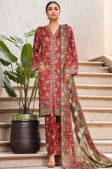 Bin Saeed Stitched 3 Piece Open Front Cutwork Kari Suit-SM-2109-Red