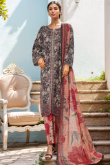 Bin Saeed Stitched 3 Piece Open Front Cutwork Kari Suit-SM-2112-Dark Grey
