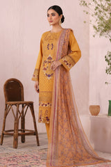 Bin Saeed Stitched 3 Piece Luxury Plain Cotton Suit-LF-2482-Mustard