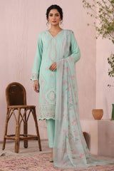 Bin Saeed Stitched 3 Piece Luxury Plain Cotton Collection'2025-LF-2480-Green
