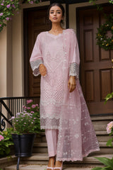 Bin Saeed Stitched 3 Piece Emb Luxury Plain Cotton Vol-02 Collection-LF-1663-Pink
