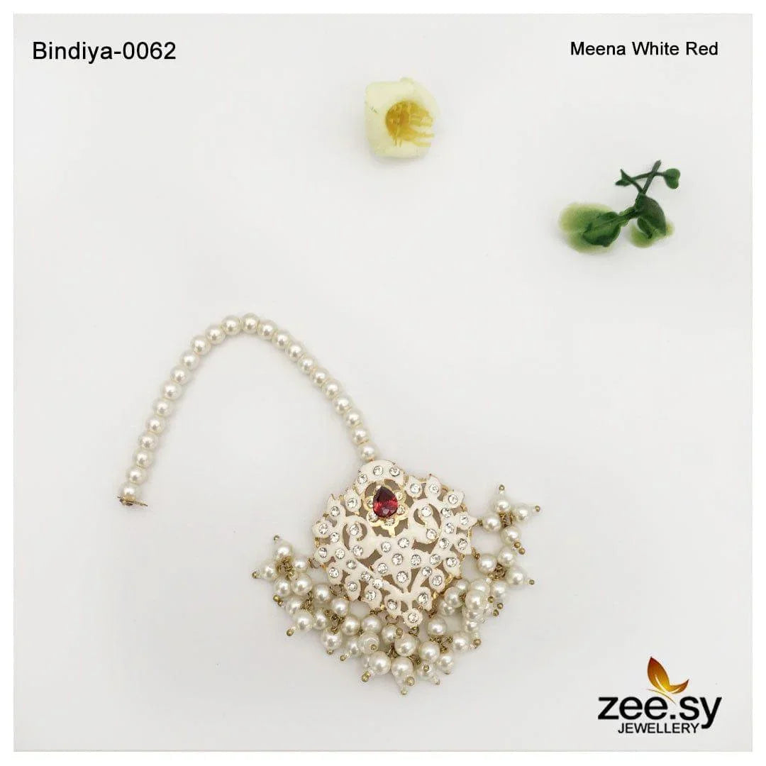 BINDIYA-0062 Meena White Red - Zeesy Jewellery