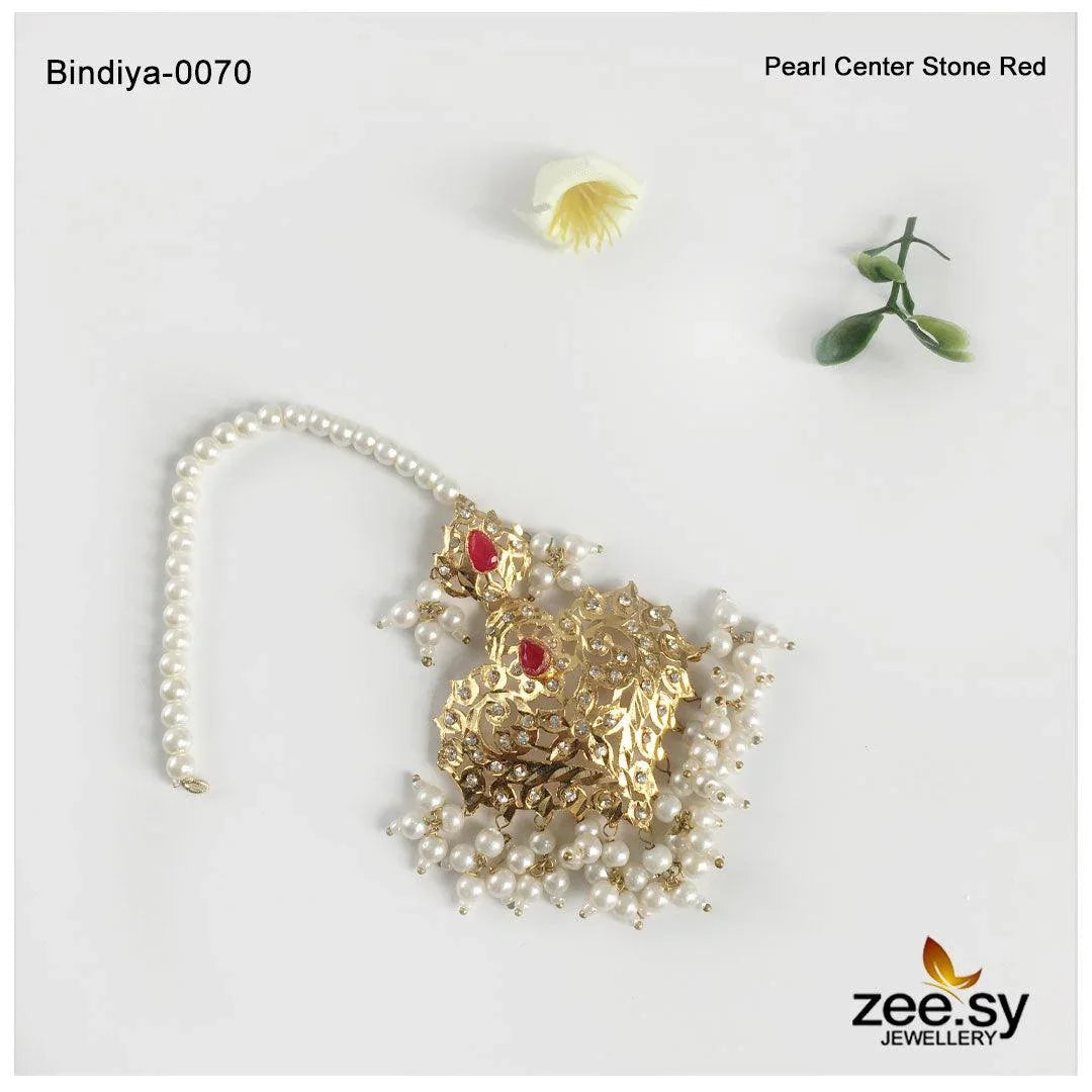 Bindiya-0070 Pearl Center Stone Red - Zeesy Jewellery