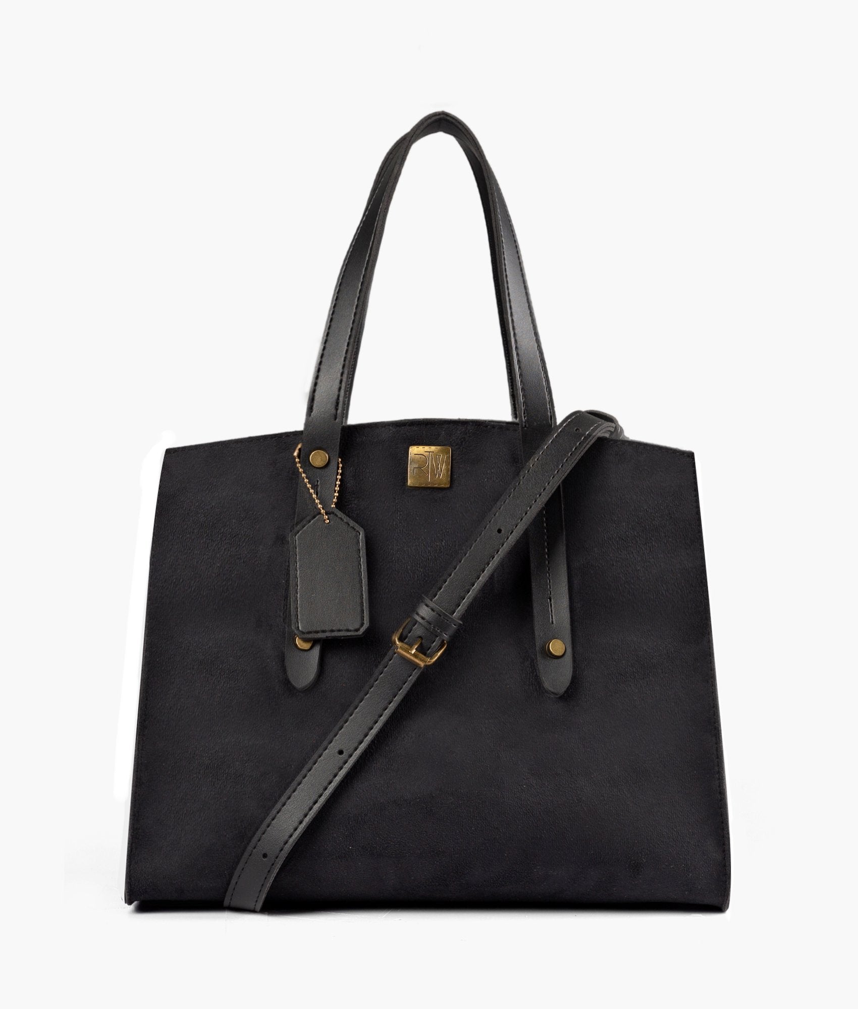RTW Creation - Black suede multi compartment satchel bag