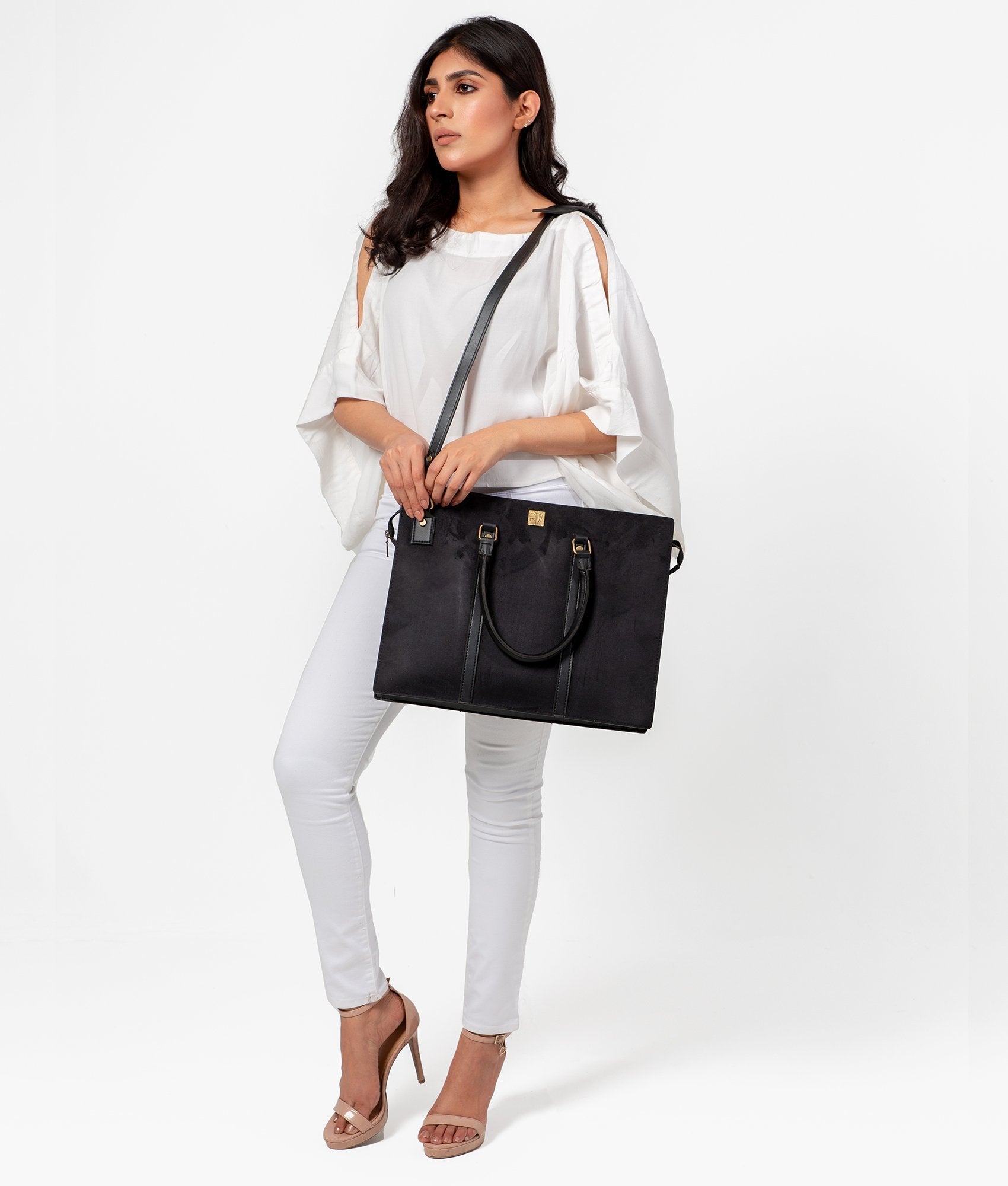 RTW Creation - Black suede laptop bag