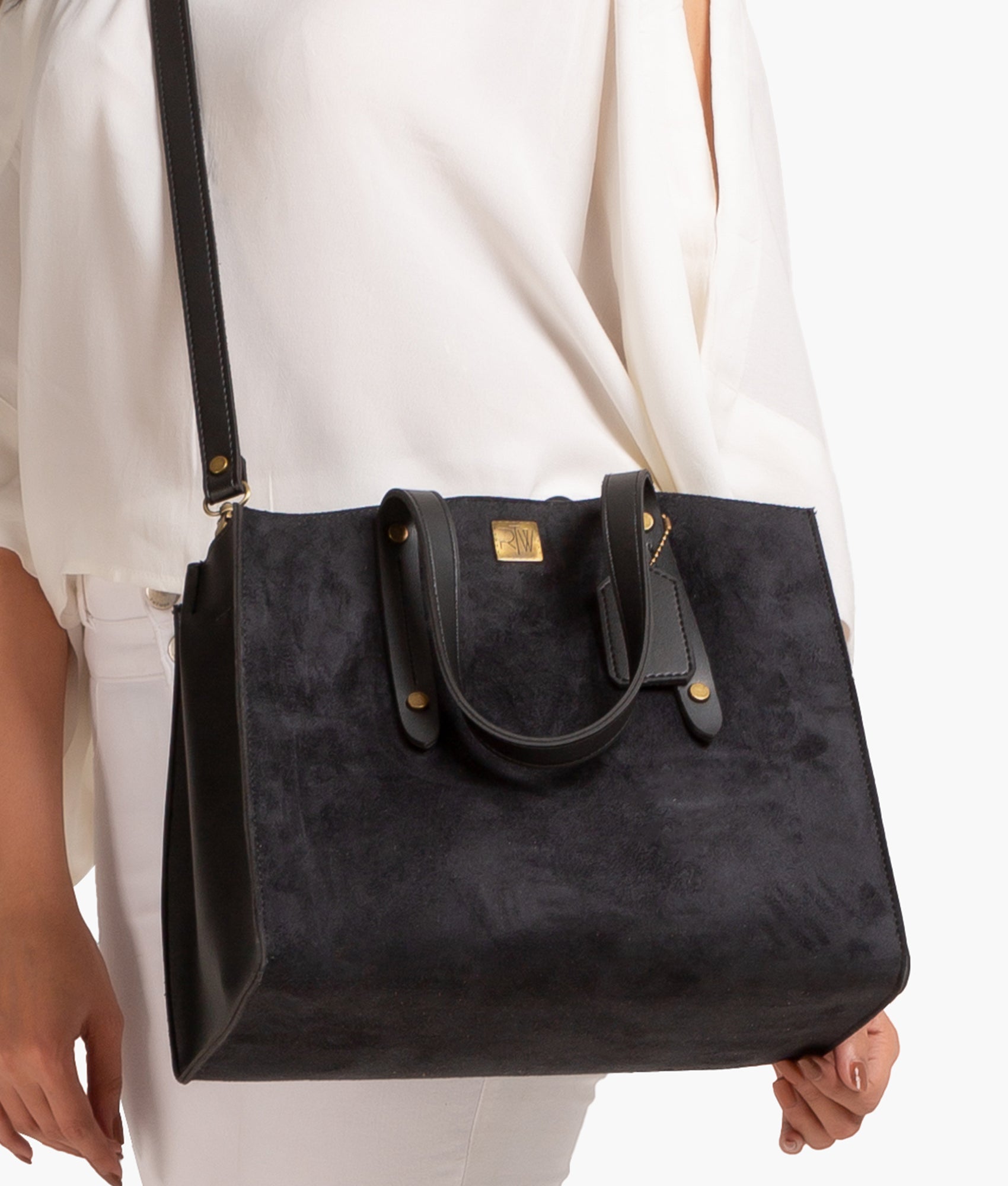 RTW Creation - Black suede multi compartment satchel bag
