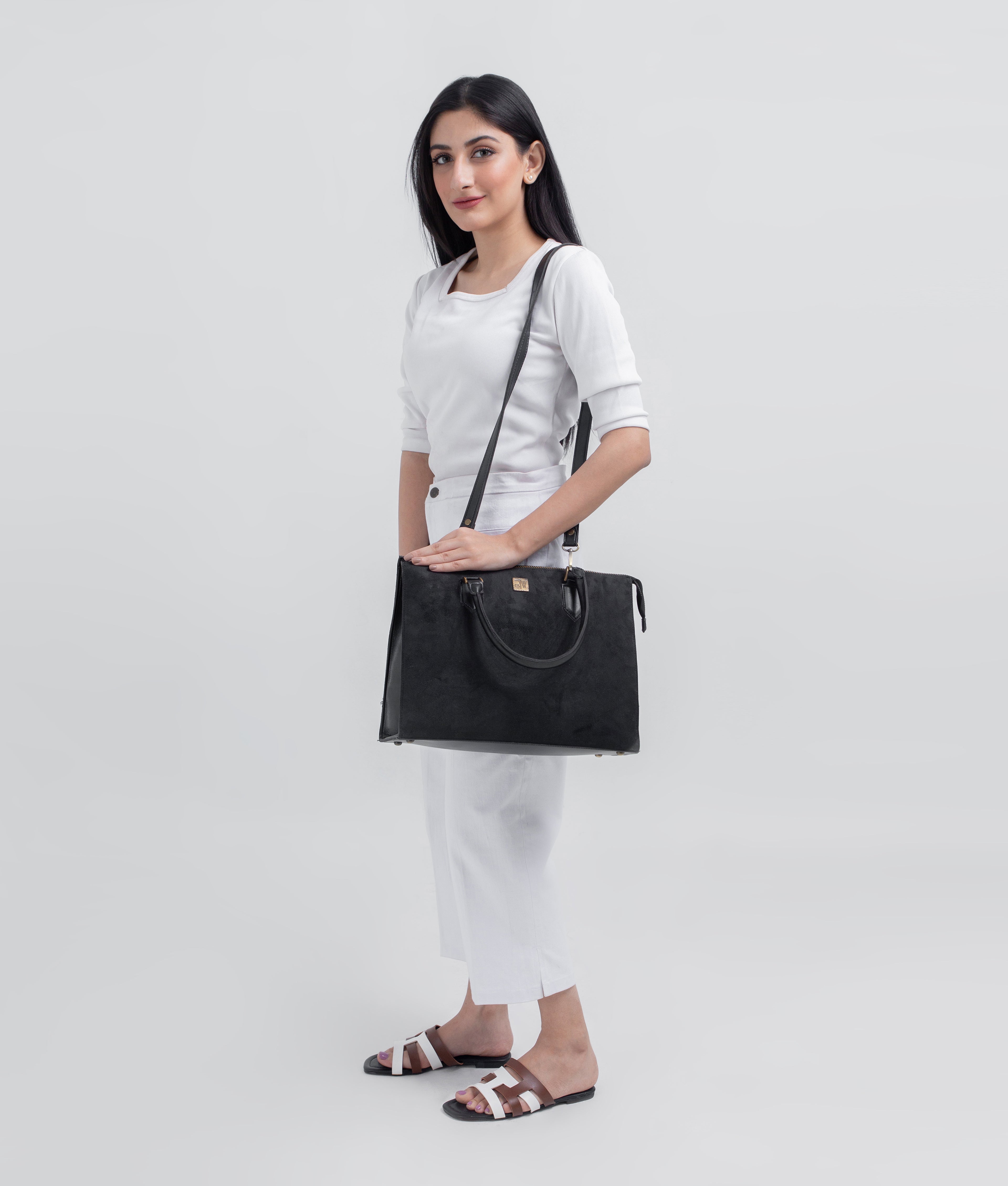 RTW Creation - Black suede workplace handbag