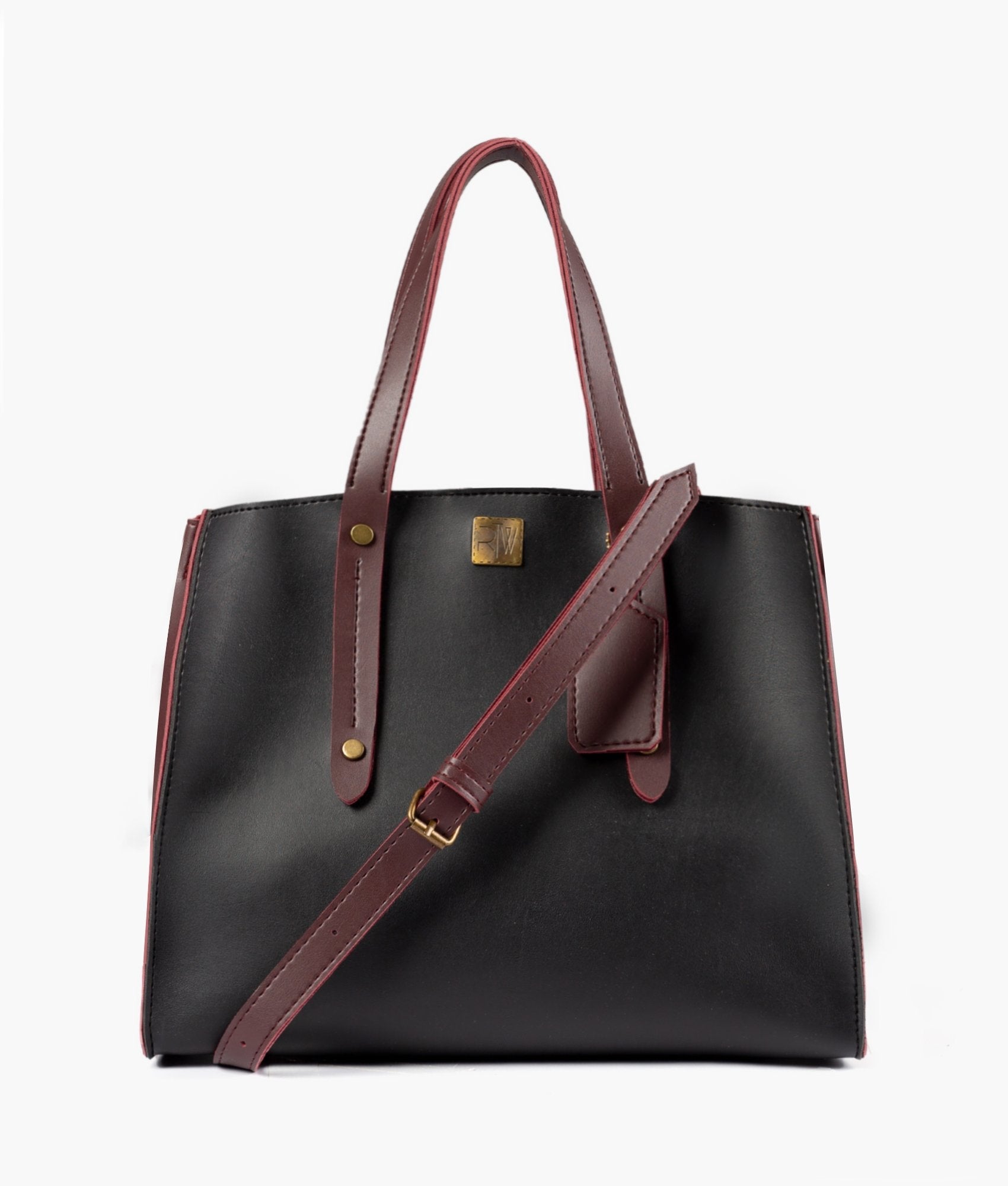 RTW Creation - Black with burgundy multi compartment satchel bag
