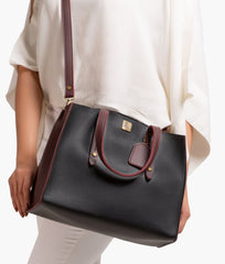 RTW Creation - Black with burgundy multi compartment satchel bag