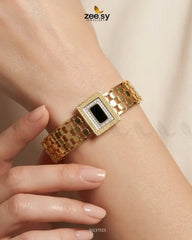 Zeesy-Black Gem Golden Cuff Bracelet