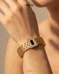 Zeesy-Black Gem Golden Cuff Bracelet