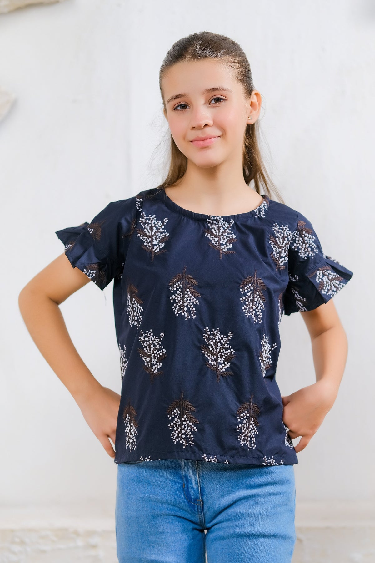 Sprinkles Stitched 1 Piece Summer Shirts Kids Collection'2025-Black & White Floral Print Top