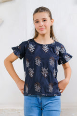 Sprinkles Stitched 1 Piece Summer Shirts Kids Collection'2025-Black & White Floral Print Top