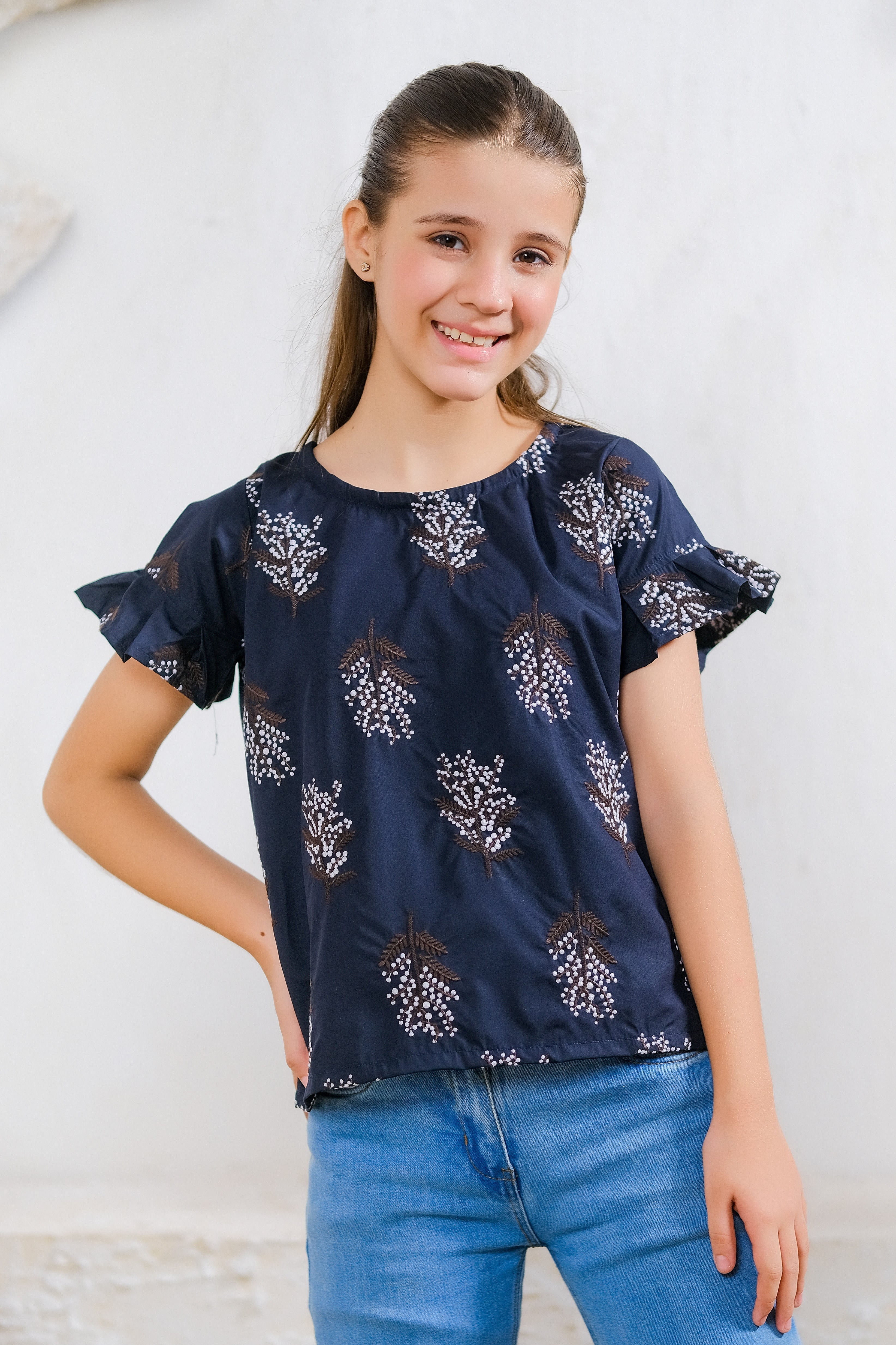 Sprinkles Stitched 1 Piece Summer Shirts Kids Collection'2025-Black & White Floral Print Top