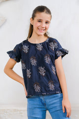 Sprinkles Stitched 1 Piece Summer Shirts Kids Collection'2025-Black & White Floral Print Top