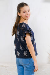 Sprinkles Stitched 1 Piece Summer Shirts Kids Collection'2025-Black & White Floral Print Top
