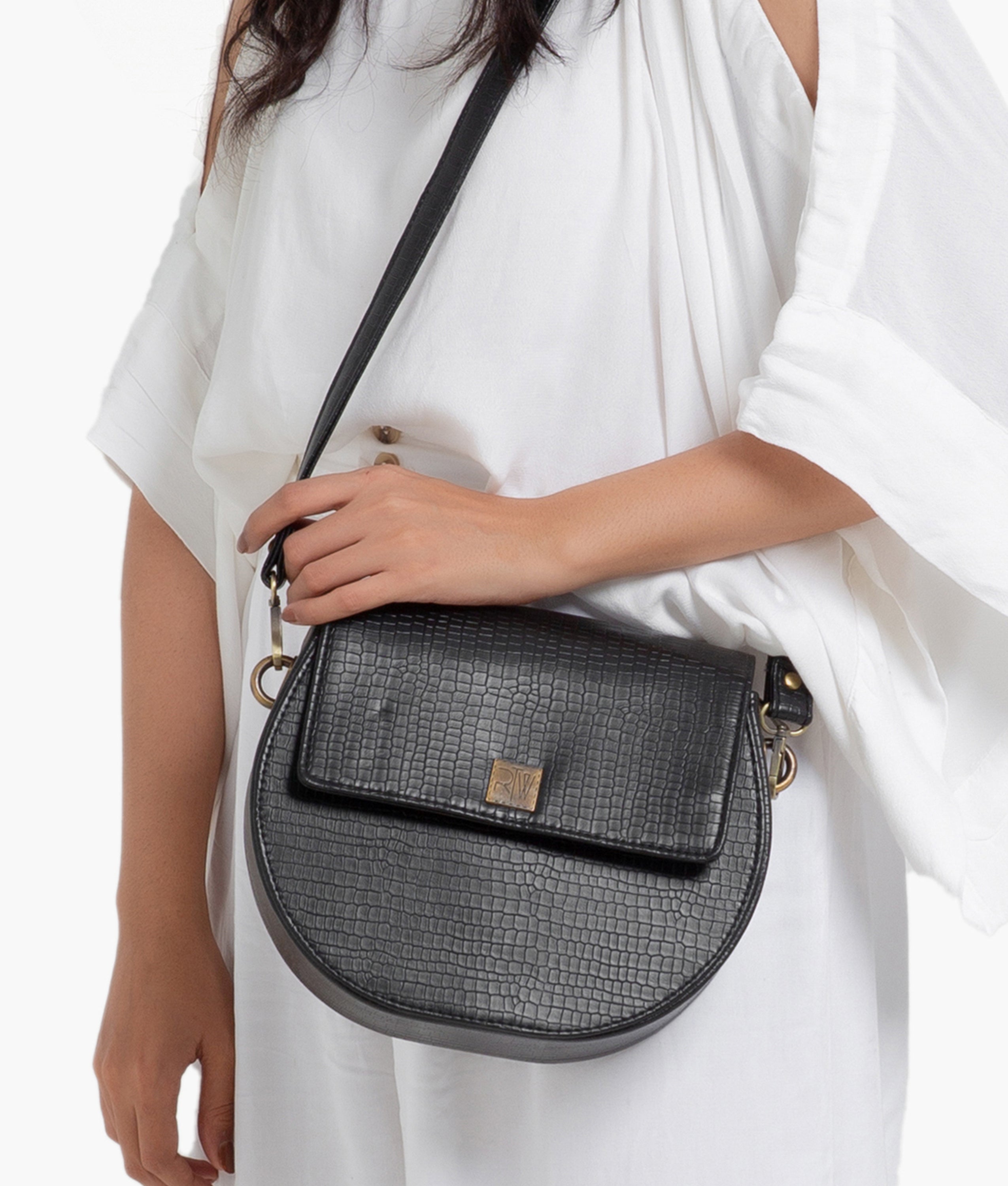 RTW Creation - Black crocodile saddle bag
