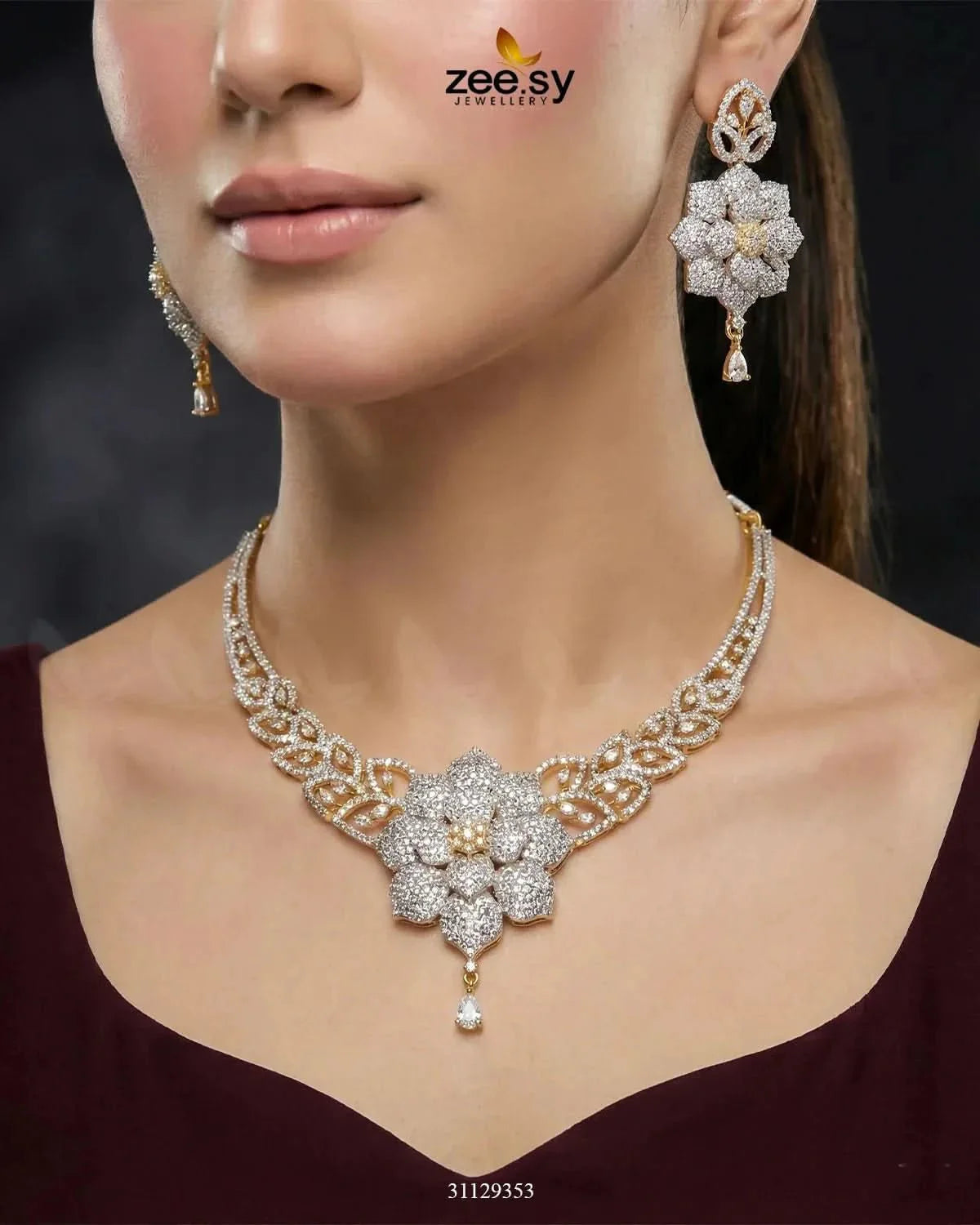 Bloom Camellia Crystal Necklace Set