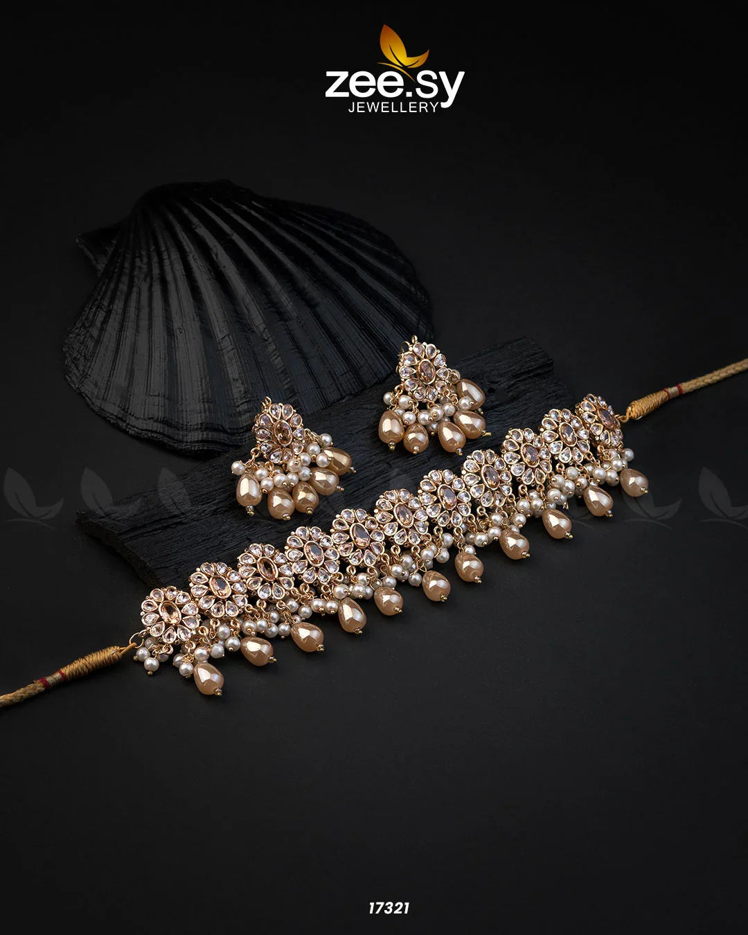 Blooming Flower Necklace Set Golden Champagne - Zeesy Jewellery