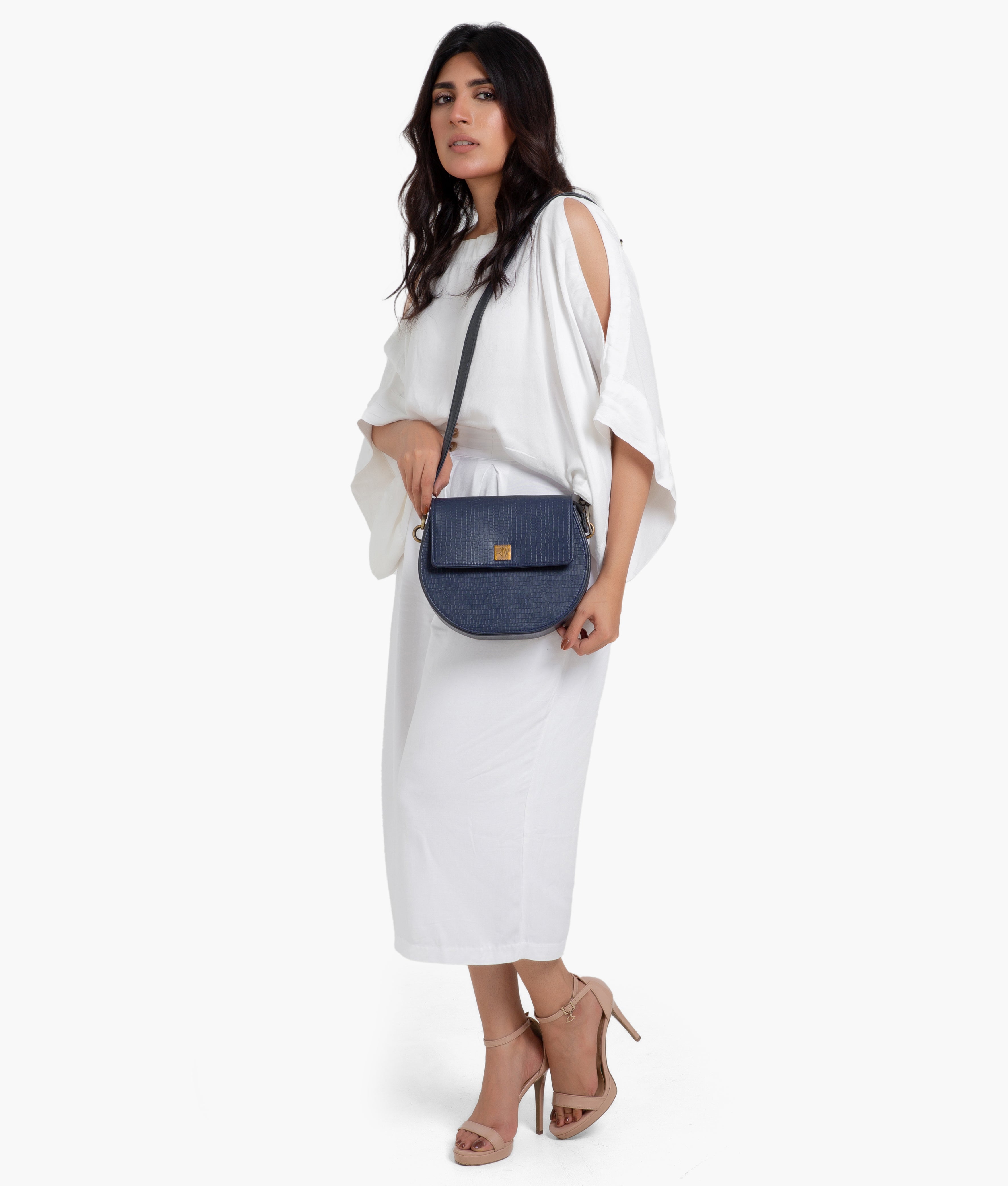 RTW Creation - Blue crocodile saddle bag