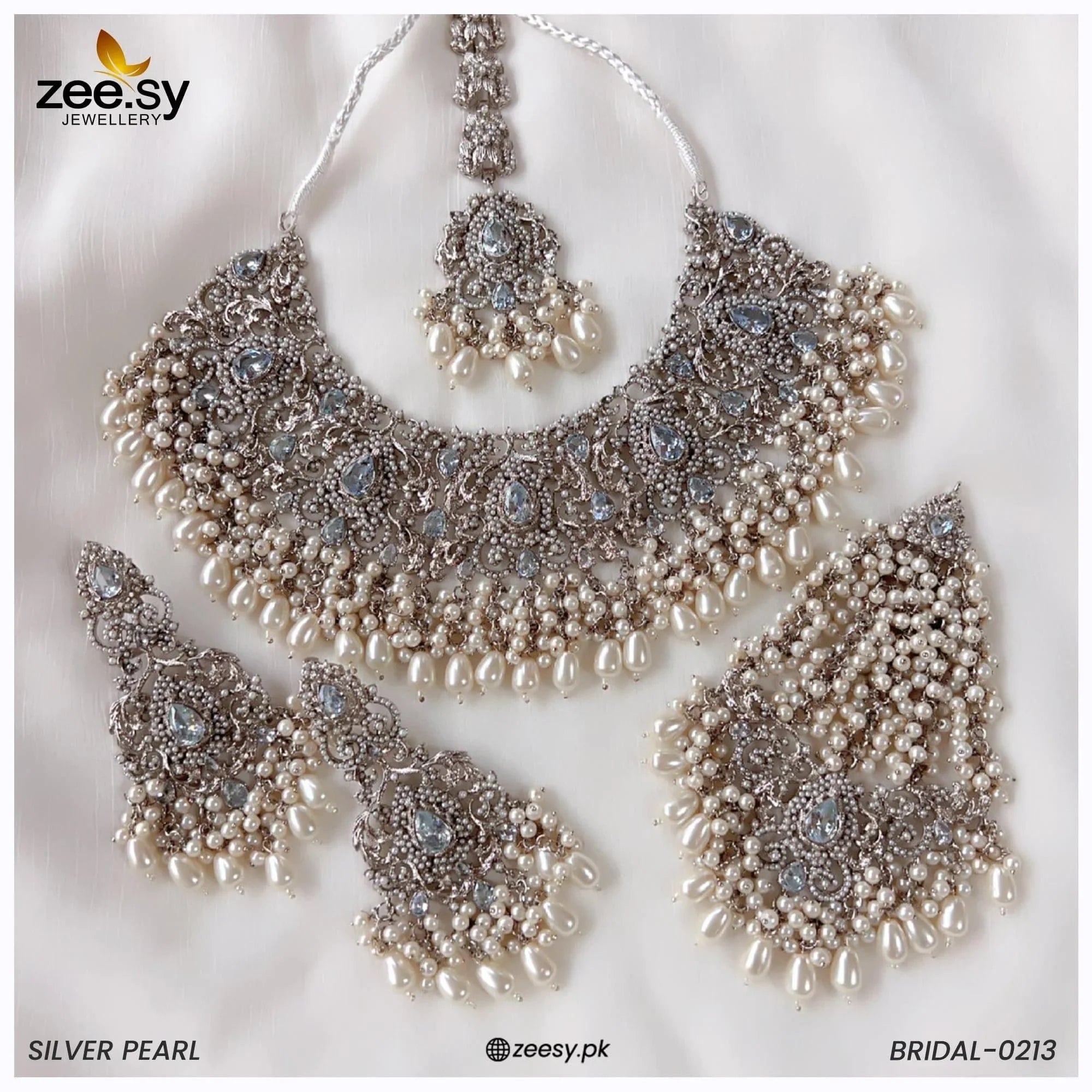 Bridal-0213 Silver Pearl - Zeesy Jewellery