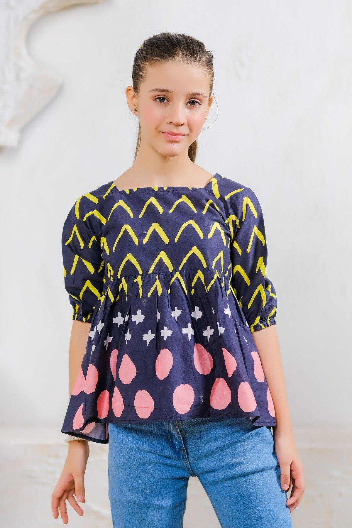 Sprinkles Stitched 1 Piece Summer Shirts Kids Collection'2025-Bright Chevron & Dot Dress