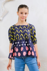 Sprinkles Stitched 1 Piece Summer Shirts Kids Collection'2025-Bright Chevron & Dot Dress