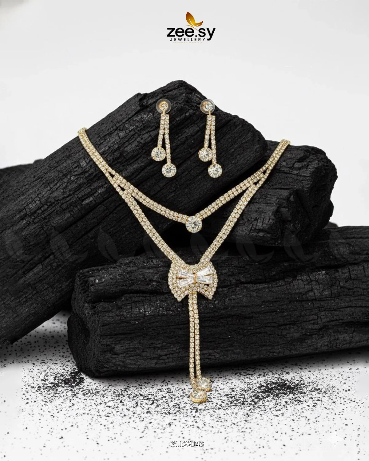 Brilliant Ribbon Drape Necklace Set - Zeesy Jewellery