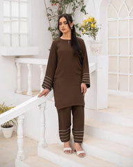 Zauk Stitched Co Ords Solids Set Suit-Brown