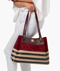 RTW Creation - Burgundy suede and white zebra tote bag