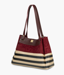 RTW Creation - Burgundy suede and white zebra tote bag