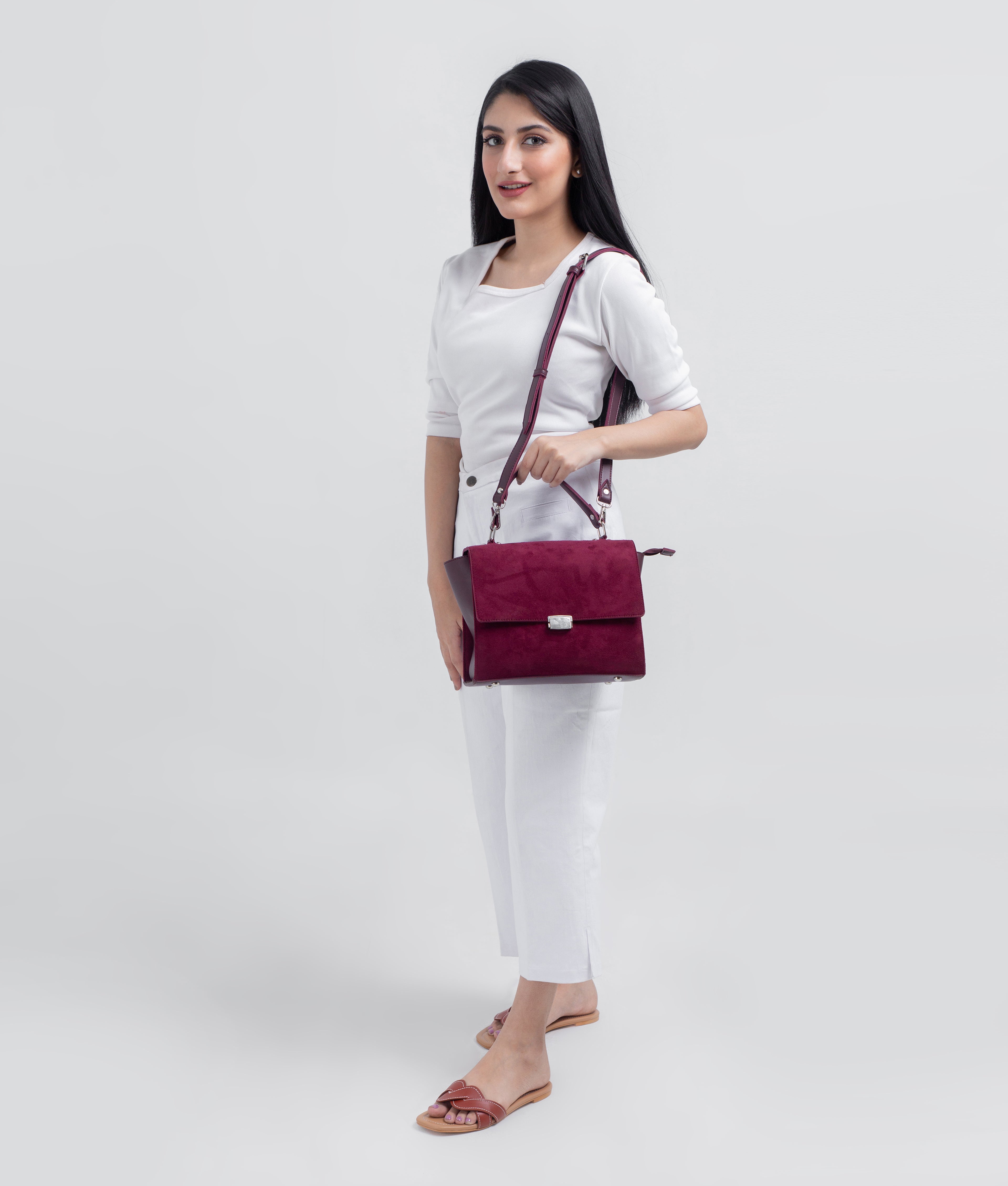 RTW Creation - Burgundy suede mini messenger bag