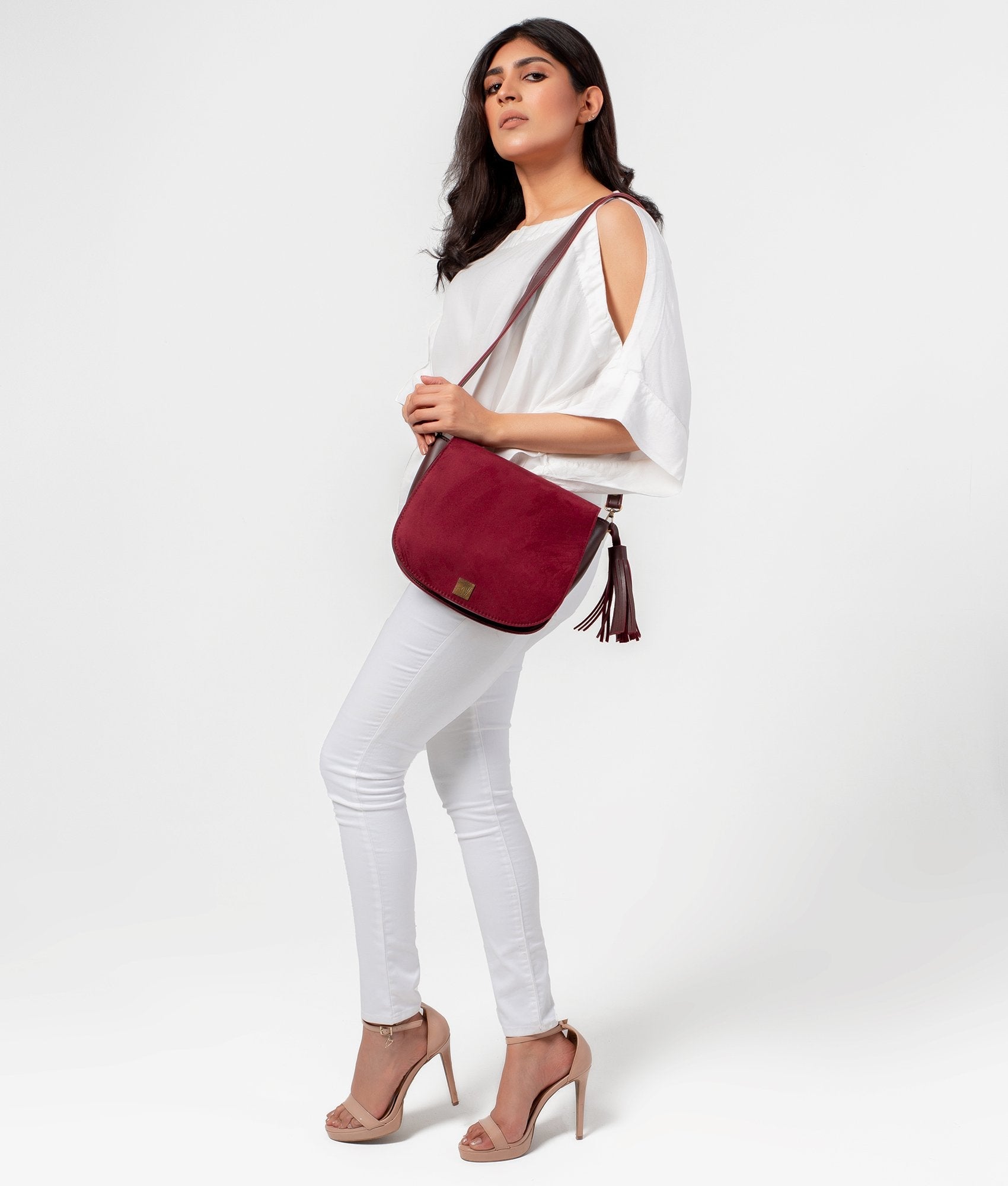 RTW Creation - Burgundy suede foldover saddle bag