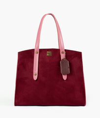 RTW Creation - Burgundy suede with pink multi compartment satchel bag